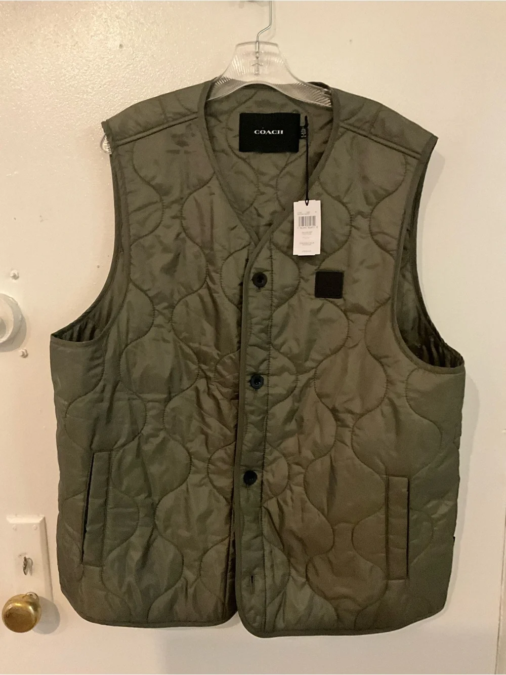 Coach Quilted Olive Vest with Button Front